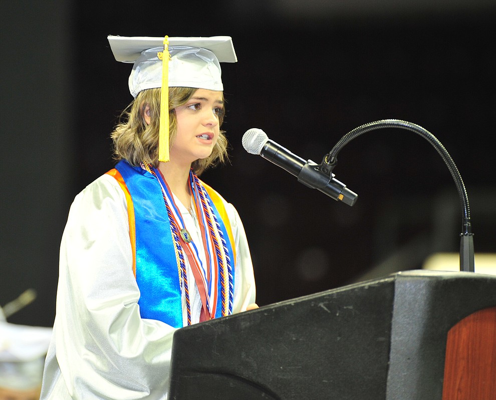 Student Body President Coury Hawks gives the invocation as Chino Valley HIgh School graduated 153 students in a commencement ceremony Wednesday, May 22 at the Findlay Toyota Center in Prescott Valley. (Les Stukenberg/Courier)