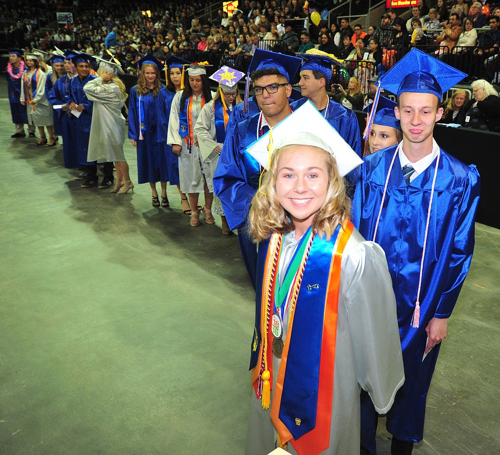 Addie Daniels and other students wait for their diplomas as Chino Valley HIgh School graduated 153 students in a commencement ceremony Wednesday, May 22 at the Findlay Toyota Center in Prescott Valley. (Les Stukenberg/Courier)