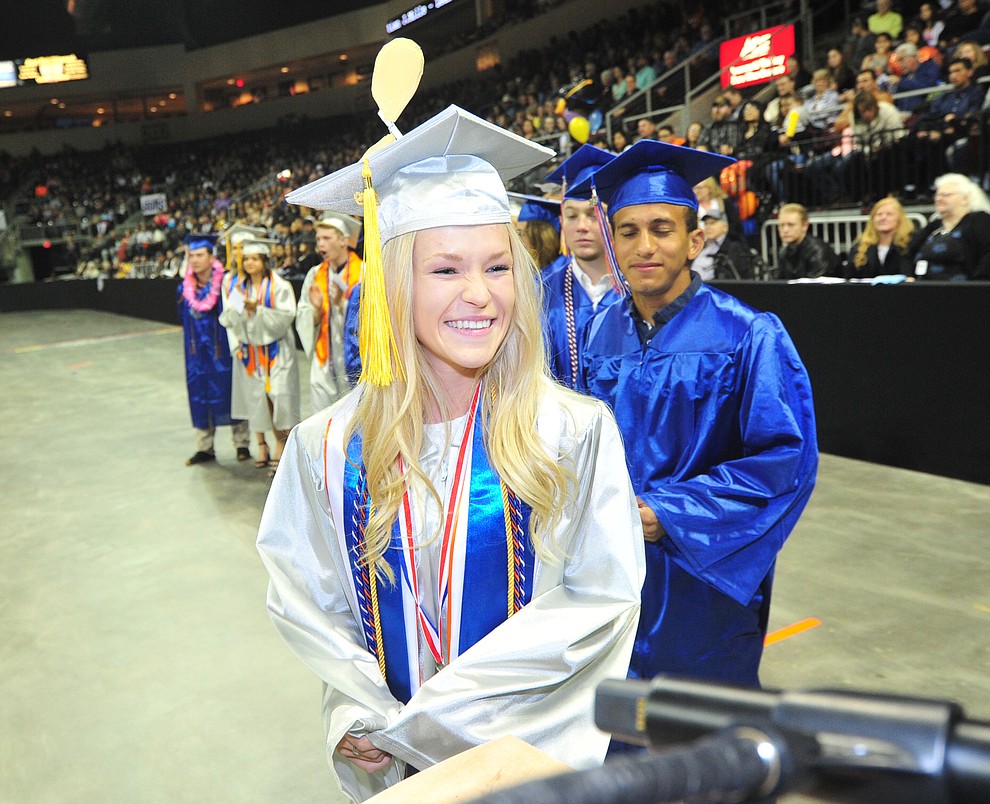 Lauren Foster is all smiles as Chino Valley HIgh School graduated 153 students in a commencement ceremony Wednesday, May 22 at the Findlay Toyota Center in Prescott Valley. (Les Stukenberg/Courier)