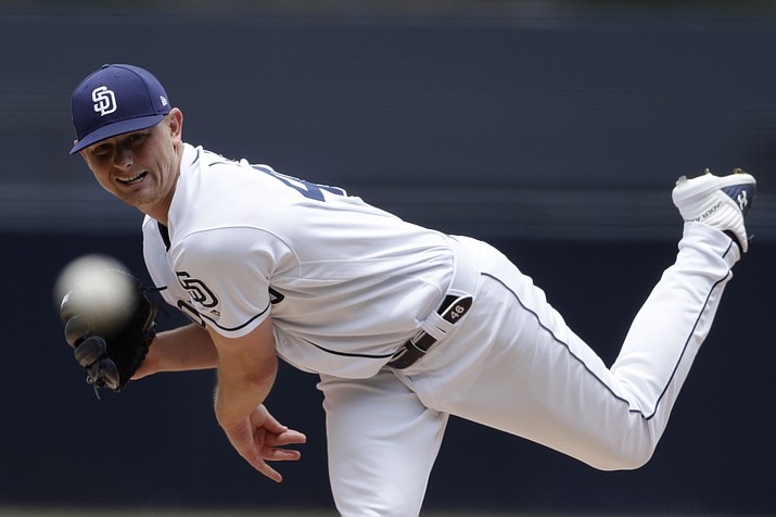 San Diego Padres starting pitcher Eric Lauer works against an Arizona Diamondbacks batter during the first inning of a baseball game Wednesday, May 22, 2019, in San Diego. (Gregory Bull/AP)