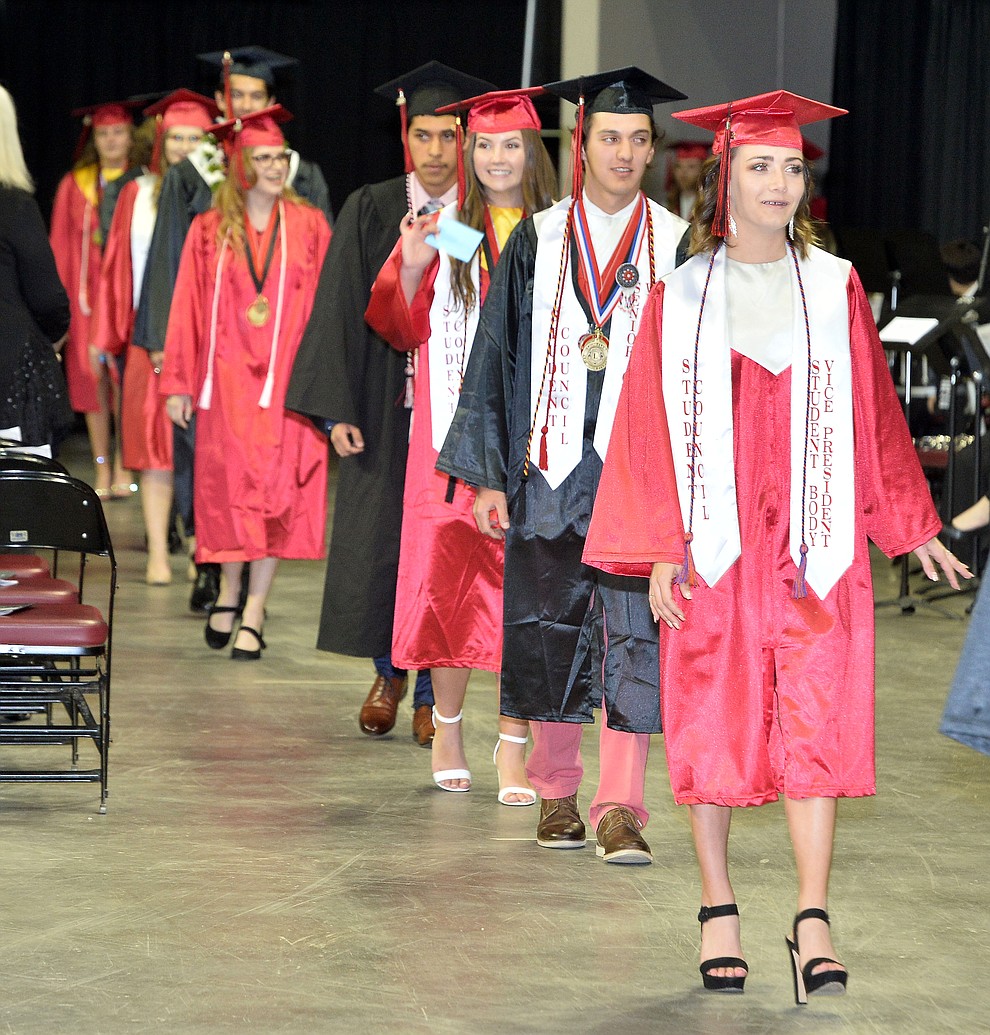 Students walk in the processional as Bradshaw Mountain High School graduated 334 students in a commencement ceremony Thursday, May 23 at the Findlay Toyota Center in Prescott Valley. (Les Stukenberg/Courier)