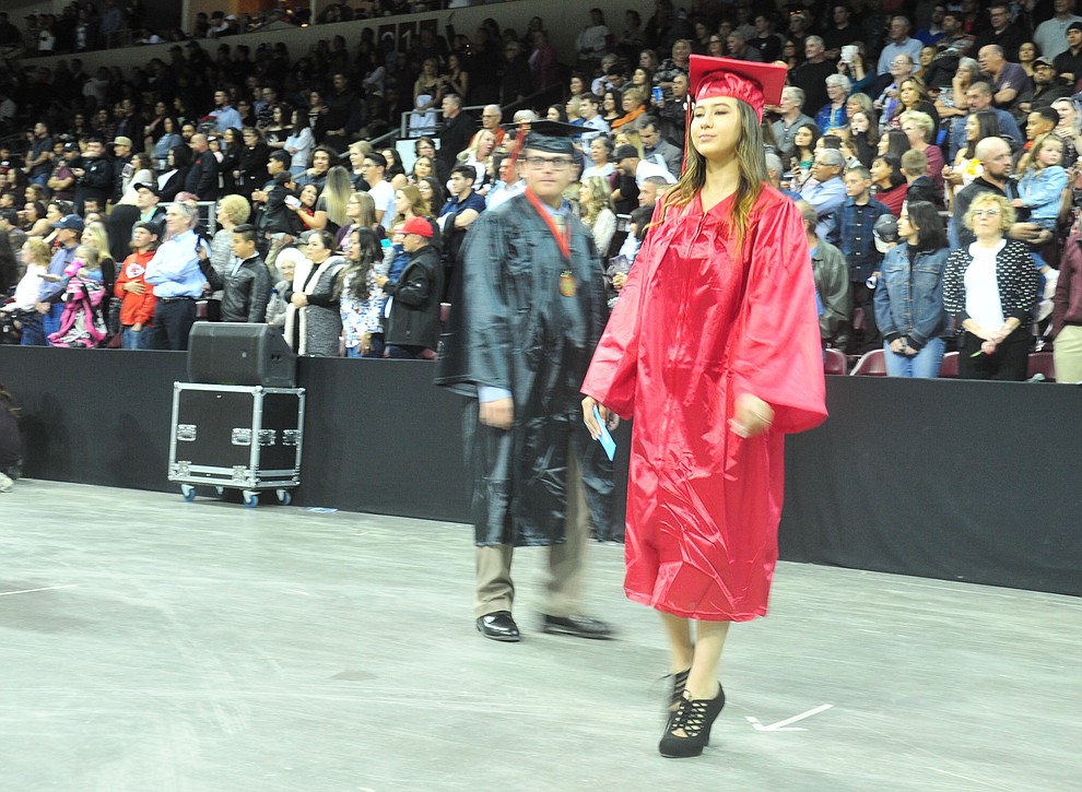 Students walk in the processional as Bradshaw Mountain High School graduated 334 students in a commencement ceremony Thursday, May 23 at the Findlay Toyota Center in Prescott Valley. (Les Stukenberg/Courier)