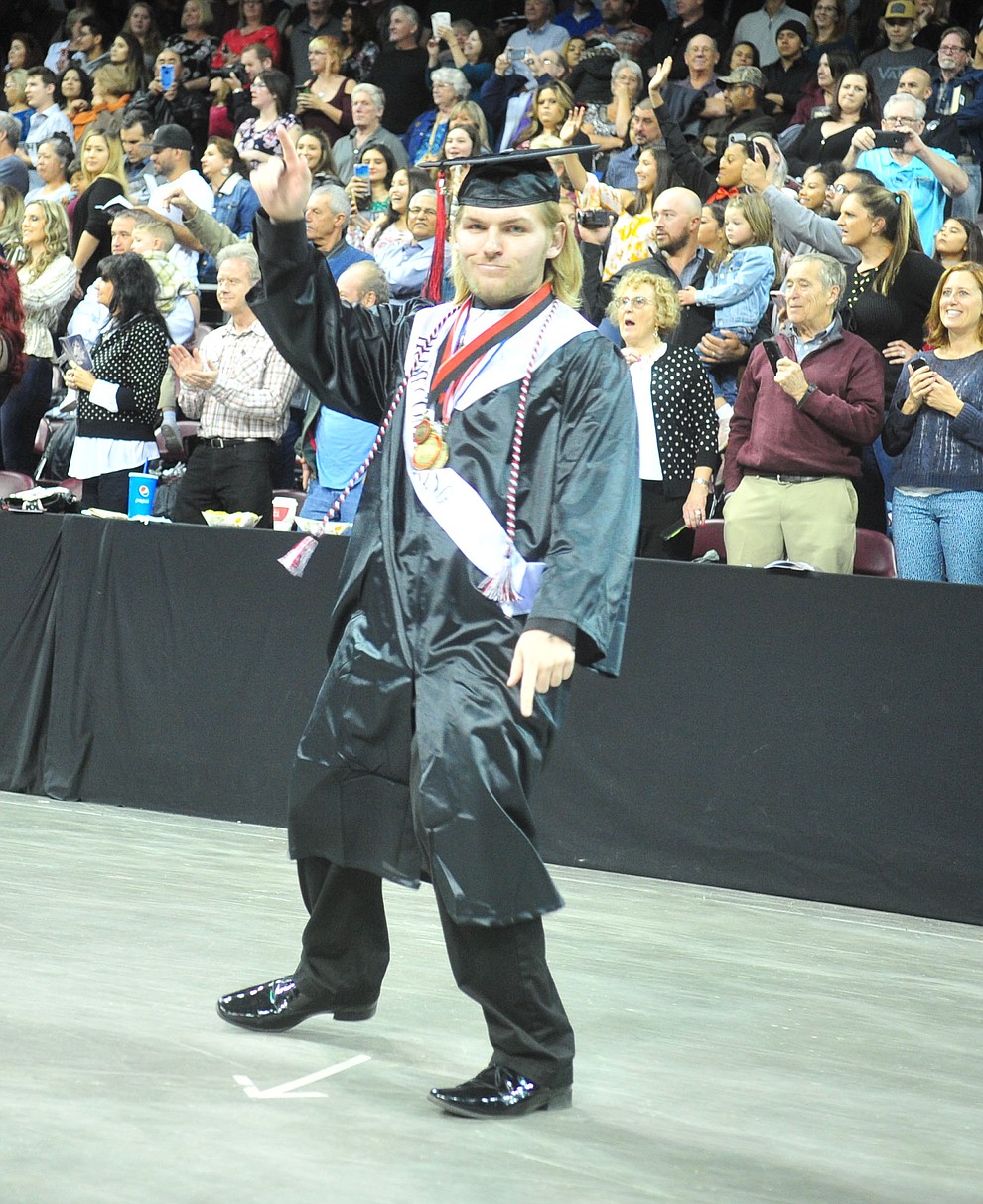 Students walk, or danced, in the processional as Bradshaw Mountain High School graduated 334 students in a commencement ceremony Thursday, May 23 at the Findlay Toyota Center in Prescott Valley. (Les Stukenberg/Courier)