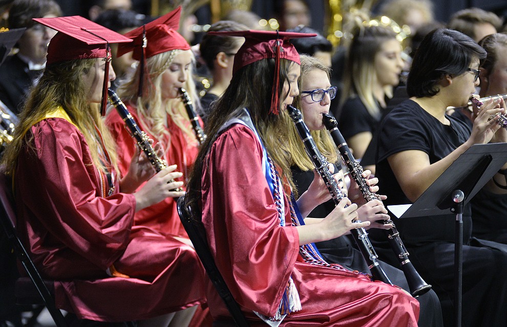 The Bradshaw Mountain Band plays a selection of music as Bradshaw Mountain High School graduated 334 students in a commencement ceremony Thursday, May 23 at the Findlay Toyota Center in Prescott Valley. (Les Stukenberg/Courier)