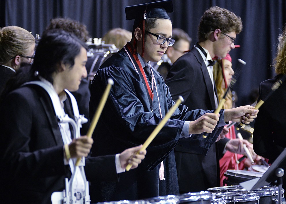 The Bradshaw Mountain Band plays a selection of music as Bradshaw Mountain High School graduated 334 students in a commencement ceremony Thursday, May 23 at the Findlay Toyota Center in Prescott Valley. (Les Stukenberg/Courier)