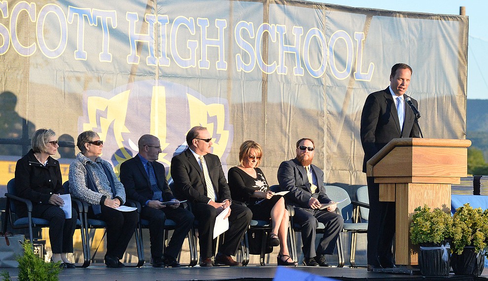 Principal Mark Goligoski speaks as Prescott High School graduated 301 students in a commencement ceremony Friday, May 24 on Bill Shepard Field in Prescott. (Les Stukenberg/Courier)