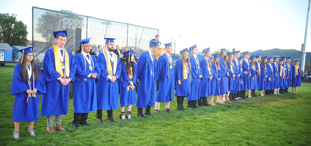 Graduates with Distinction are honored as Prescott High School graduated 301 students in a commencement ceremony Friday, May 24 on Bill Shepard Field in Prescott. (Les Stukenberg/Courier)