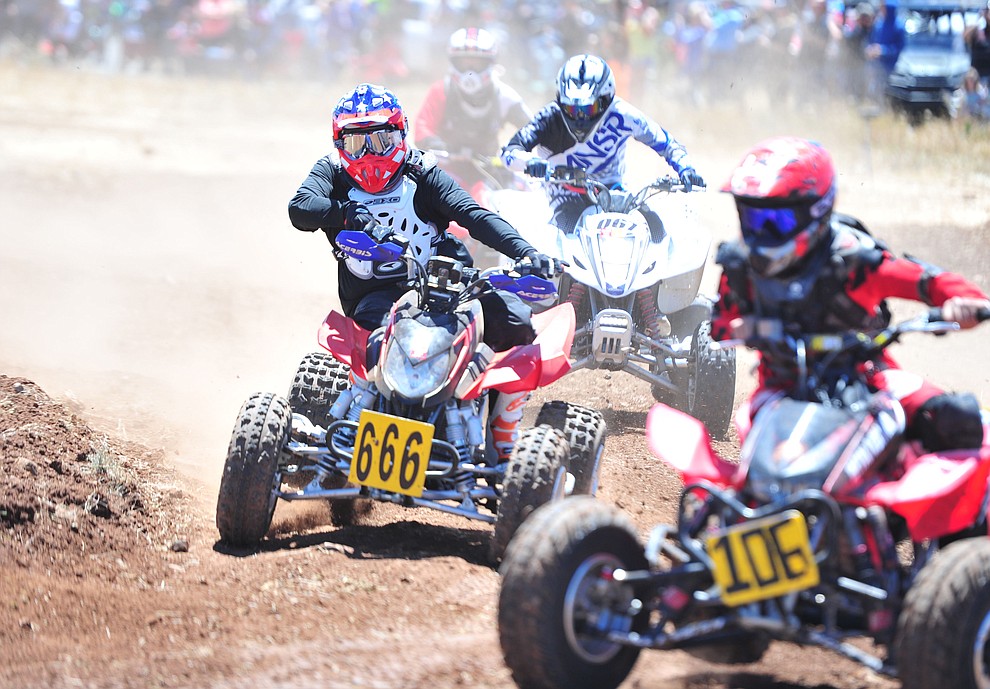 Quads were in action at the noon time hour during Arizona Off Road Promotion's Prescott Valley Grand Prix near the Findlay Toyota Center Saturday, May 25. in Prescott Valley. (Les Stukenberg/Courier)