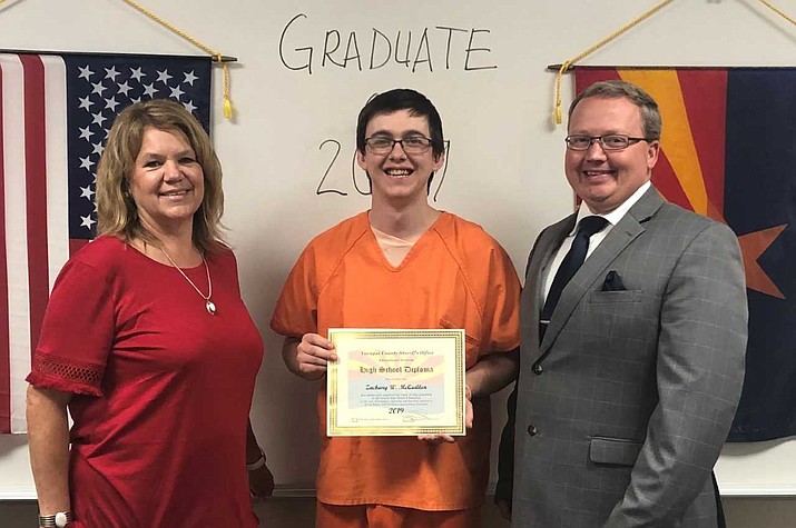 From left, Special Education Teacher Daria Weir, Student Zachary McQuillen, and YCSO School District Superintendent Lt. Brian Silvernale. YCSO/Courtesy)