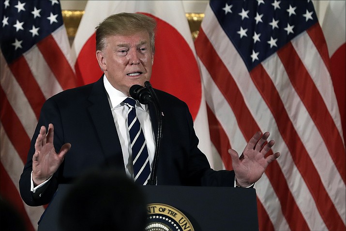 President Donald Trump speaks as he meets with Japanese business leaders, Saturday, May 25, 2019, in Tokyo. (Evan Vucci/AP)