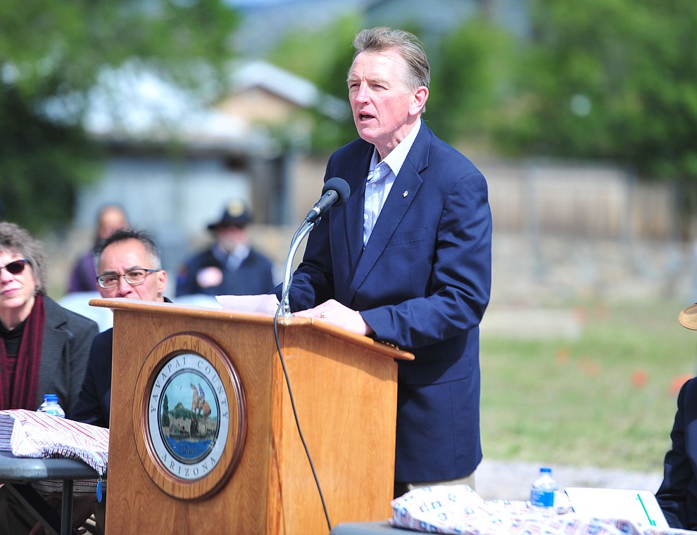 United States Congressman Paul Gosar speaks during the Memorial Day Ceremony at the Citizens Cemetery Monday, May 27 in Prescott. (Les Stukenberg/Courier)