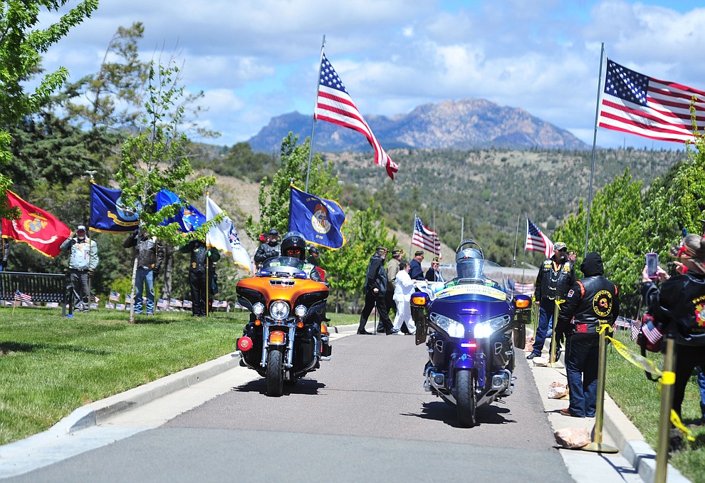 Members of the Patriot Guard ride in the processional during the Memorial Day Ceremony at the National Cemetery Monday, May 27 in Prescott. (Les Stukenberg/Courier)