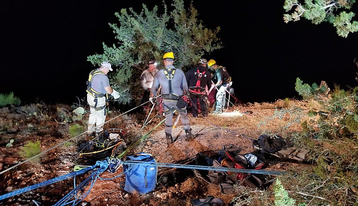 Crews from Verde Valley Fire District, Cottonwood Fire and Medical, Verde Valley Ambulance and Jerome Fire rescued a 19-year-old woman who experienced a medical emergency on the Parson Spring Trail in Sycamore Canyon Sunday. Photo courtesy Verde Valley Fire District