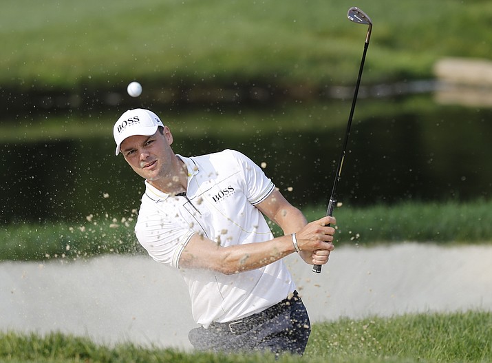 Martin Kaymer, of Germany, hits from the sand on the ninth hole during the second round of the Memorial tournament Friday, May 31, 2019, in Dublin, Ohio. (Jay LaPrete/AP)
