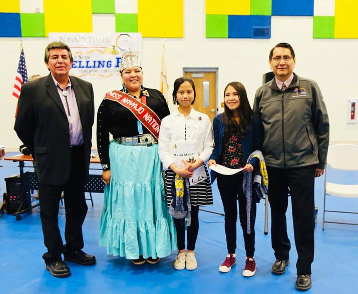 Kelly Haven, 13, with Navajo Nation President Jonathan Nez. Kelly represented Tsehootsooi Middle School at the National Spelling Bee last week in Washington D.C. (Photos/Facebook,OPVP)