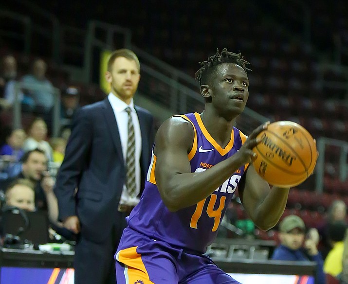 Peter Jok goes up for a shot as the Northern Arizona Suns take on Greensboro on March 15, 2019, in Prescott Valley. (Matt Hinshaw/NAZ Suns, file)