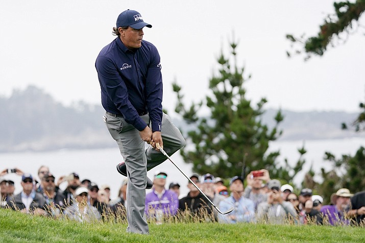 Phil Mickelson reacts to a shot on the 12th hole during the second round of the U.S. Open Friday, June 14, 2019, in Pebble Beach, Calif. (Carolyn Kaster/AP)