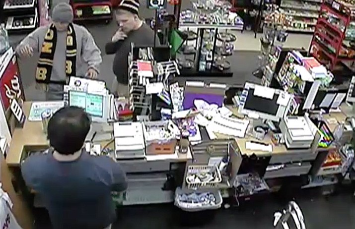 Massachusetts police responded to a convenience store Sunday afternoon on reports of a theft. Officers learned that two white men entered together. Witnesses told police one “faked a heart attack” while the other grabbed the cash from the register. (Malden Police Department)