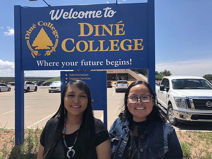 Diné College graduate Jazzmine Martinez (l) was recently hired by the college as a student recruiter. Pictured with Martinez is Shiprock-based student recruiter Esther Paul (r). (Diné College)