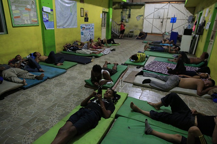 Male migrants bed down for the night on mattresses on the ground in the entry court of the Good Shepherd shelter in Tapachula, Mexico, Tuesday, June 18, 2019. Mexico's ramped-up effort to curb the flow of Central American migrants to the United States so far hasn't eased the burden on the dozens of independent humanitarian shelters like Good Shepherd that are scattered along migration routes through the country. (Rebecca Blackwell/AP)