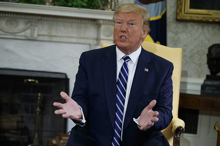 President Donald Trump speaks during a meeting with Canadian Prime Minister Justin Trudeau in the Oval Office of the White House, Thursday, June 20, 2019, in Washington. Trump declared Thursday that "Iran made a very big mistake" in shooting down a U.S. drone but suggested it was an accident rather than a strategic error. (Evan Vucci/AP)