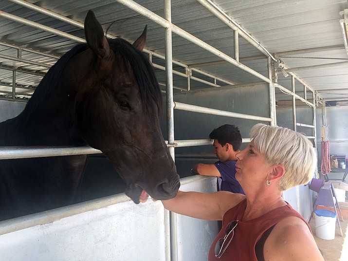 Trainer Stacy Campo with one of her horses, Midnight Officer. (Jason Wheeler/Courier)