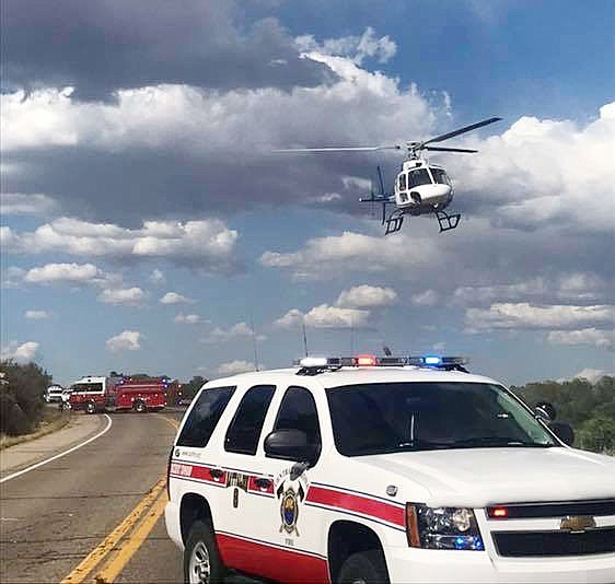 A helicopter was used at the scene of a head-on crash Saturday afternoon on Highway 89, north of Paulden. (CAFMA/Courtesy)