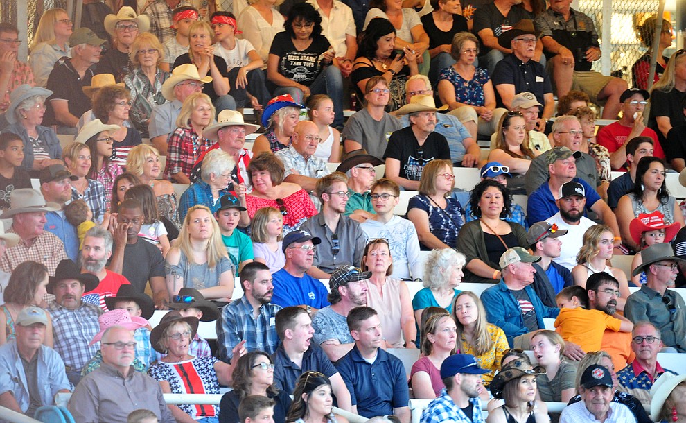 A large crowd on hand for the first performance of the Prescott Frontier Days Rodeo Monday July 1, 2019. (Les Stukenberg/Courier)