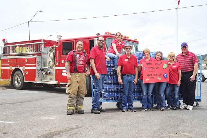 Williams Volunteer Fire Department received 60 cases of bottled water June 30 from Family Dollar in Williams. The water was collected through purchased donations by the community. (Loretta Yerian/WGCN)