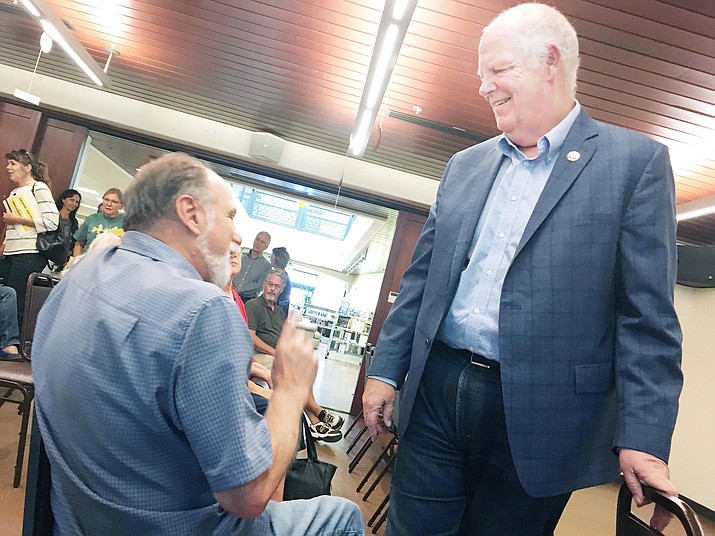 Tom O’Halleran, a member of the U.S. House of Representatives, serving Arizona’s Congressional District 1, visits with some of his constituents Monday at the Camp Verde Community Library.