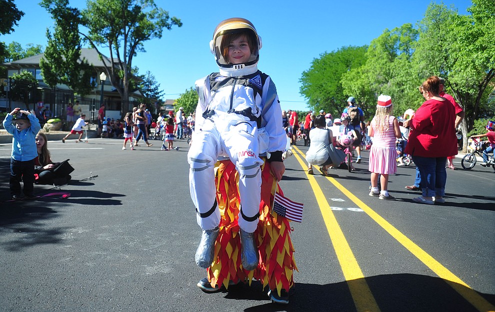 McKenzie Oudin is an astronaut blasting off for the 78th annual Kiwanis Kiddie Parade along Cortez Street in downtown Prescott Friday July 5, 2019. (Les Stukenberg/Courier)