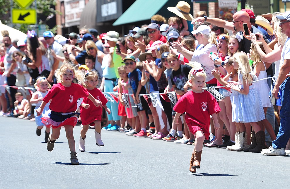 Three and under racers during the 37th annual Whiskey Row Boot Race on Montezuma Street in Prescott Saturday July 6, 2019. (Les Stukenberg/Courier)