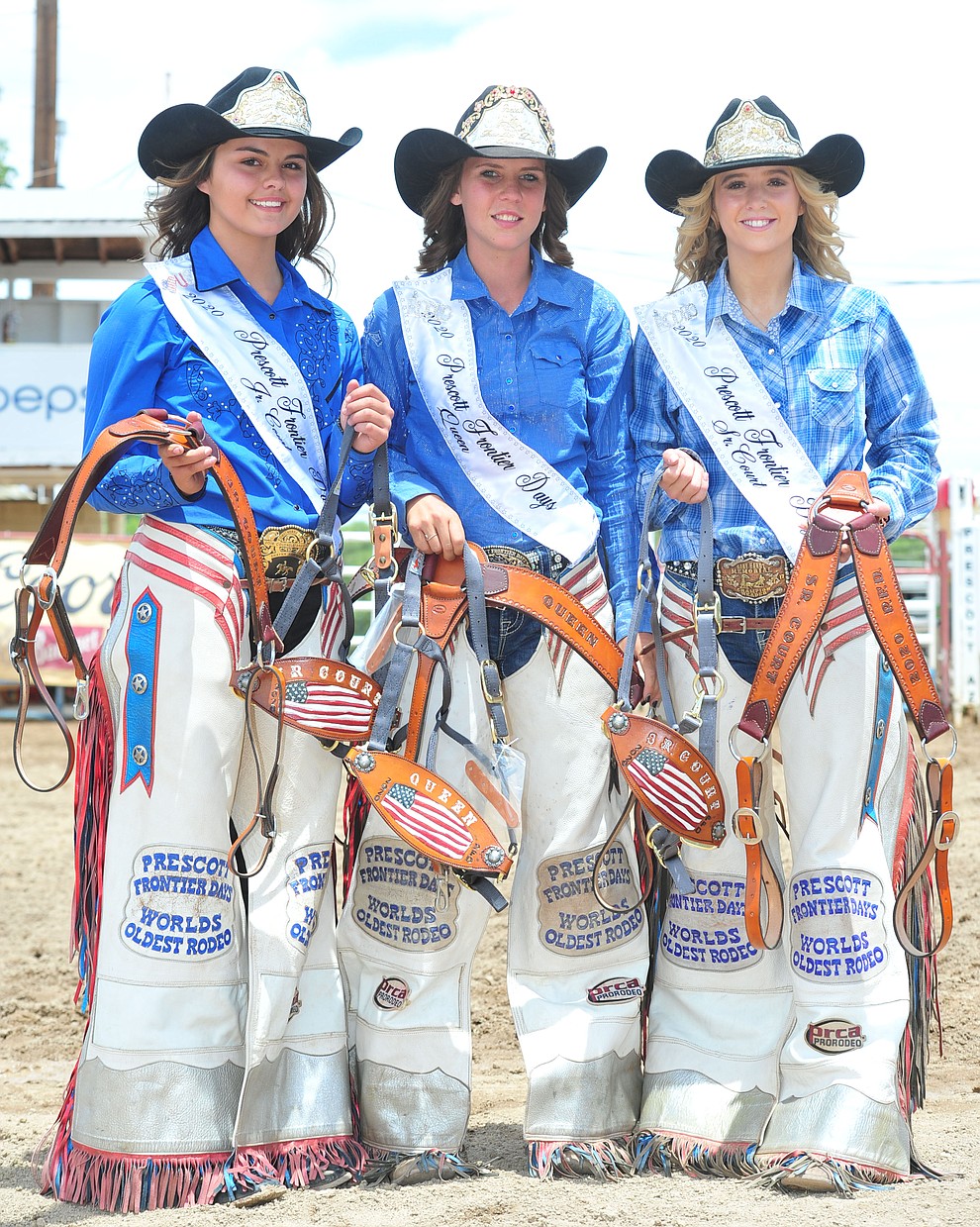 Prescott Frontier Days crowned their 2020 royalty, from left, Junior Court Shayna Hawkins, Queen Desiree Johnson and Senior Court Kenzly Skipper Sunday July 7, 2019. (Les Stukenberg/Courier)
