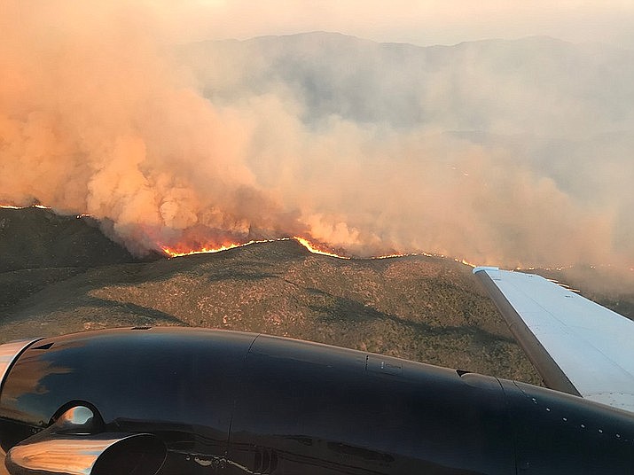 An aerial view of the Cellar Fire, which is burning into ponderosa pine west of Senator Highway as of Wednesday, July 17. (PNF/Courtesy)