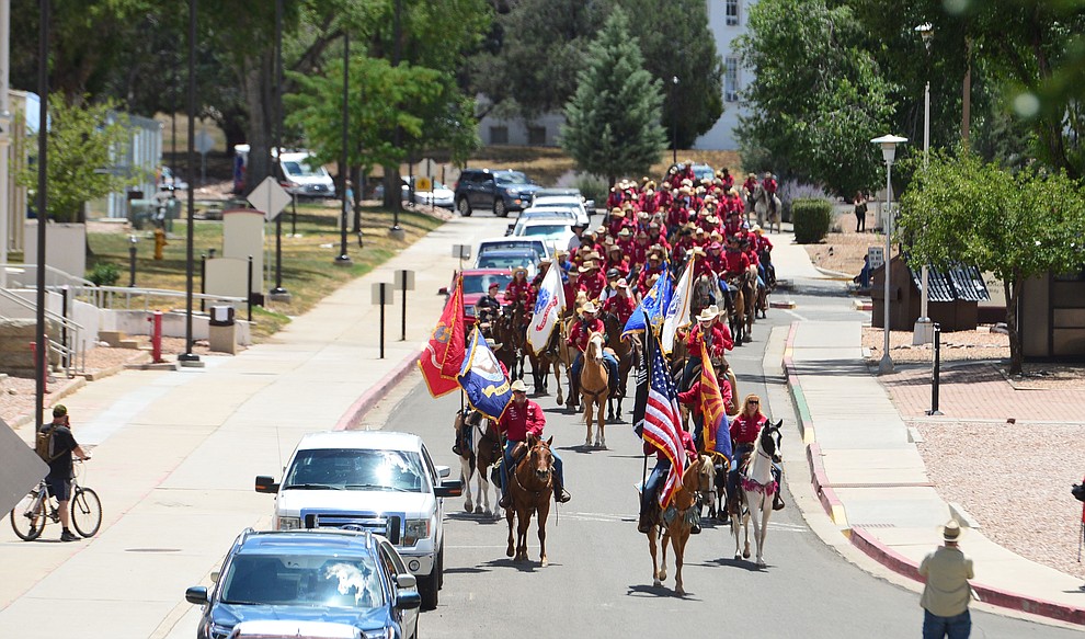 The Prescott Long Riders ride through the VA Hospital in Prescott Saturday July 27, 2019. (Les Stukenberg/Courier)