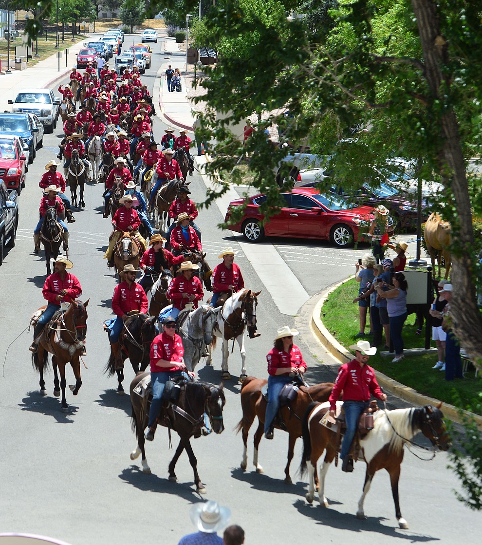 The Prescott Long Riders ride through the VA Hospital in Prescott Saturday July 27, 2019. (Les Stukenberg/Courier)