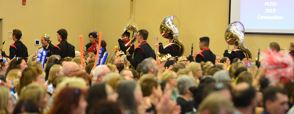 The Bradshaw Mountain High School marching band leaves the room as the Humboldt Unified School District held their 5th convocation at the Prescott Resort Friday, August 2, 2019. (Les Stukenberg/Courier)