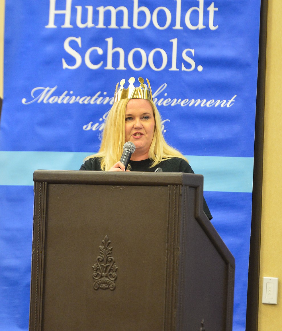 Humboldt Education Association President Amy Bowser speaks as the Humboldt Unified School District held their 5th convocation at the Prescott Resort Friday, August 2, 2019. (Les Stukenberg/Courier)