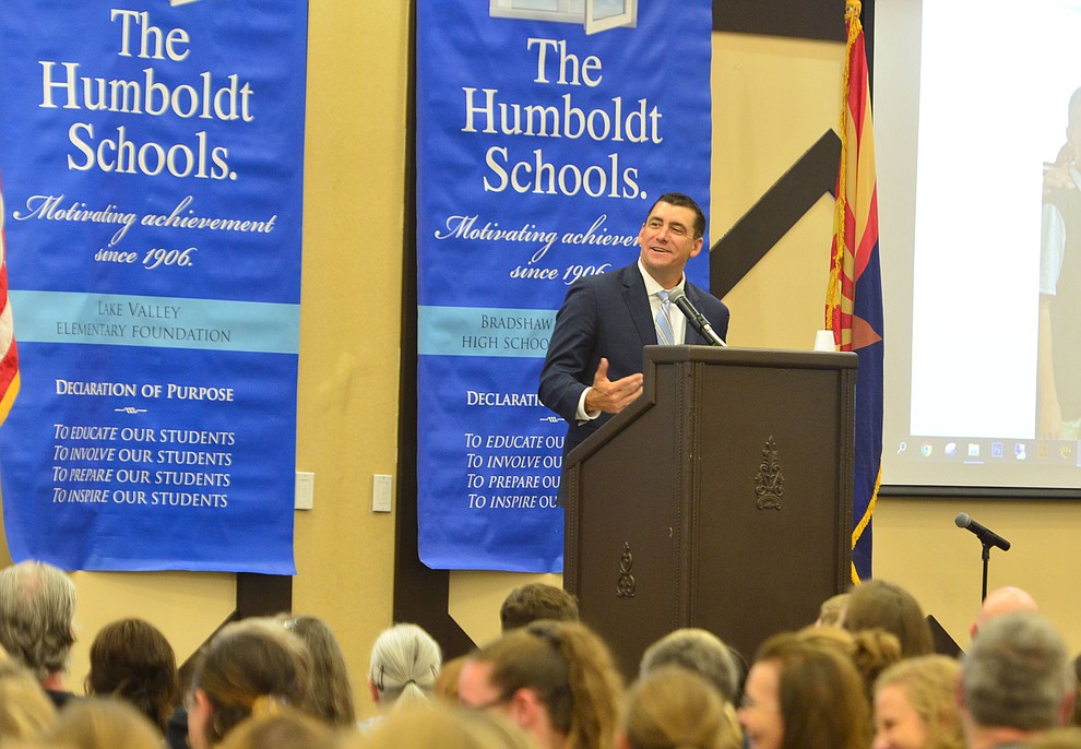Humboldt Unified School District Superintendent Dan Streeter speaksas the district held their 5th convocation for 805 employees at the Prescott Resort Friday, August 2, 2019. (Les Stukenberg/Courier)
