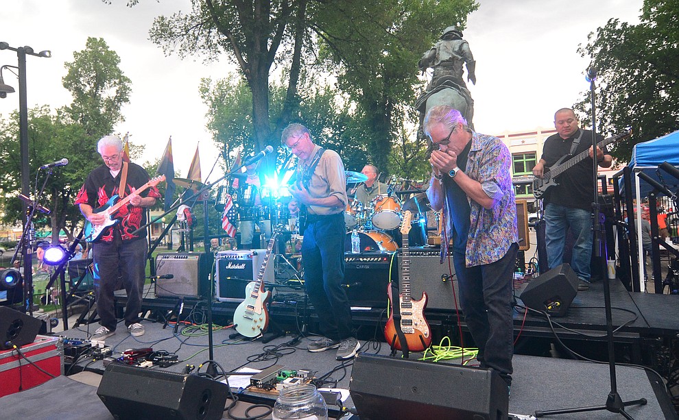 Road One South plays for the National Night Out Kickoff on the Yavapai County Courthouse plaza Friday, August 2, 2019, in downtown Prescott. (Les Stukenberg/Courier)