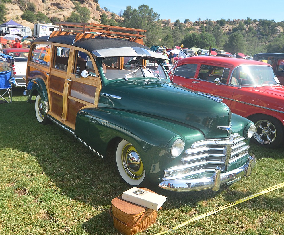A 1948 Chevrolet Woody at the 45th Annual Prescott Antique Auto Club Watson Lake Car Show Saturday, August 3, 2019, in Prescott. The show continues Sunday from 8 a.m. to 3 p.m. (Les Stukenberg/Courier)