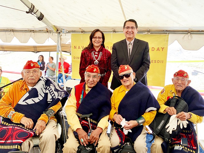 Navajo Nation President Jonathan Nez and Vice President Myron Lizer were joined by Navajo veterans, youth, elders, dignitaries Aug. 15, to commemorate Navajo Code Talker Day. (Photo/OPVP)