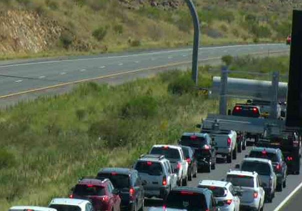 Arizona Depart of Transportation traffic cameras captured some delays near mile marker 254 on Friday afternoon, where a fire in the Bumble Bee area, north of Sunset Point. Courtesy of ADOT