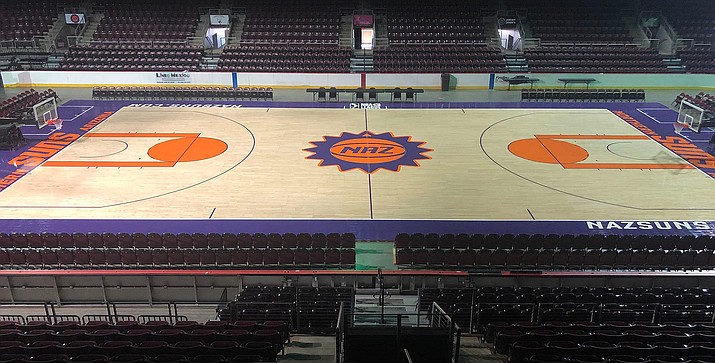 A new court design for the Northern Arizona Suns was revealed in early August at the Findlay Toyota Center in Prescott Valley. The Suns announced their 2019-2020 regular season schedule Monday, Aug. 26, 2019, opening their fourth season in Prescott Valley against the Agua Caliente Clippers on Nov. 9. (NAZ Suns/Courtesy)
