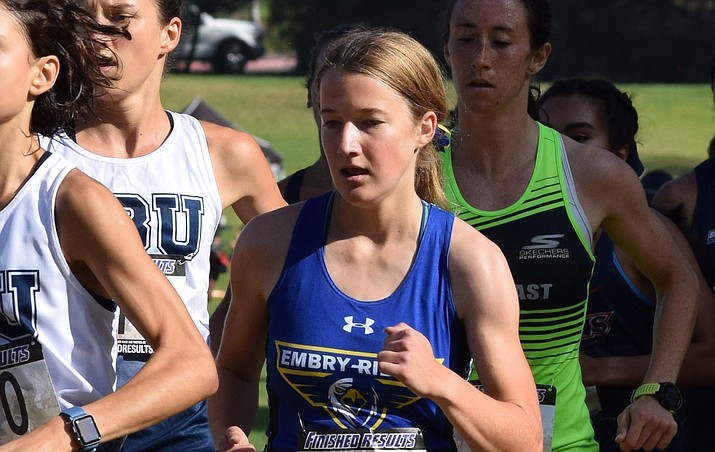 Embry-Riddle cross-country runner Ariana Adnderson’s performance in the Mark Covert Classic at Cal State Fullerton last weekend earned her a NAIA Women’s Runner of the Week honor, the first ever in program history. (Alexander Service, ERAU Athletics/Courtesy)