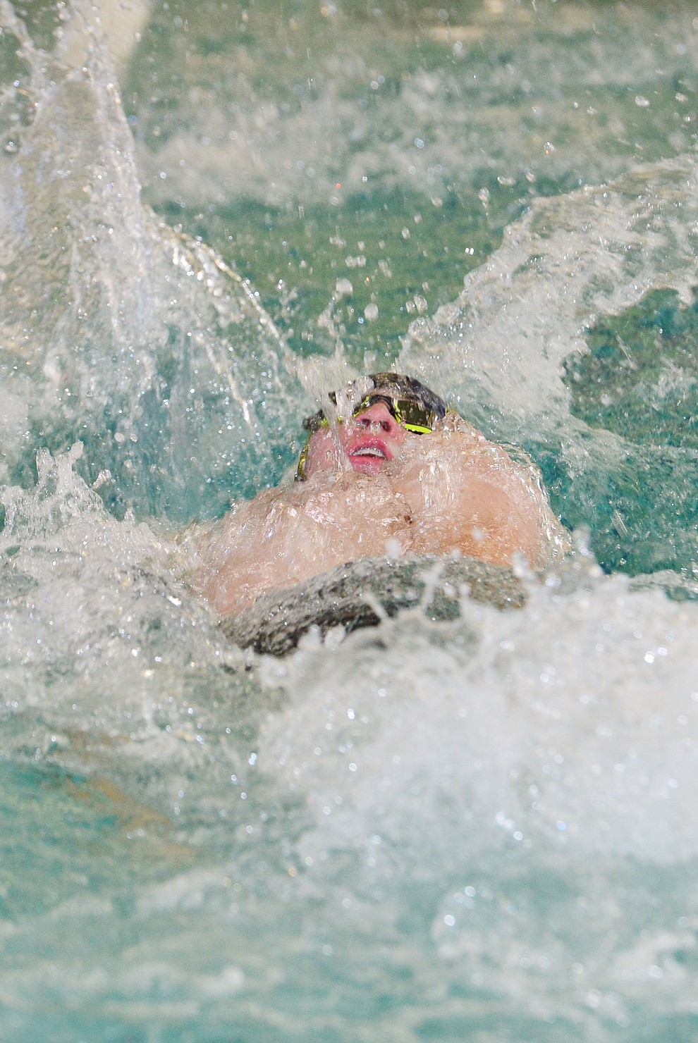 Prescott's Matt Grasso swims the backstroke leg in the medley relay as the Badgers host Arizona College Prep in a dual swim meet Thursday, Sept. 5, 2019, at the Prescott YMCA. (Les Stukenberg/Courier)