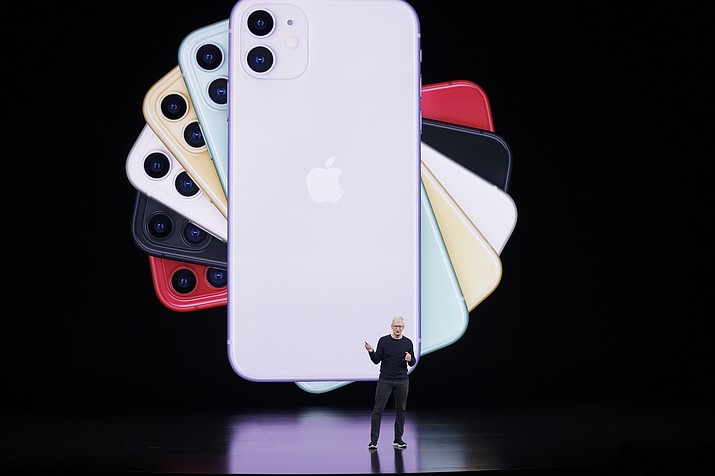 Apple CEO Tim Cook talks about the latest iPhone during an event to announce new products Tuesday, Sept. 10, 2019, in Cupertino, Calif. (AP Photo/Tony Avelar)