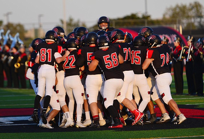 Bradshaw Mountain players take the field as the Bears host Estrella Foothills in their 2019 football home opener Friday, Aug. 23, 2019, in Prescott Valley. (Les Stukenberg/Courier, File)