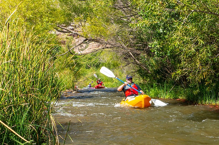 An astronaut who is running for U.S. Senate, Mark Kelly, hoping to learn more about various water issues, joined a small group representing the Verde River Institute for a four-hour kayaking tour Saturday. Photo courtesy of Doug Von Gausig