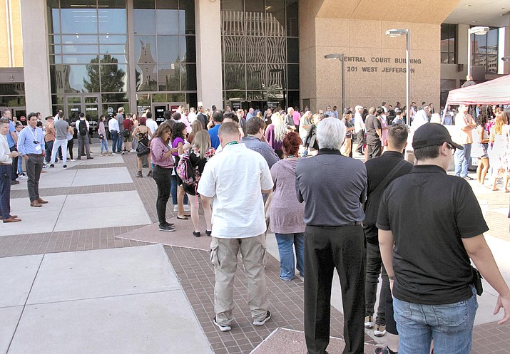 Hundreds of people who circulated petitions for a clean energy initiative measure show up at Maricopa County Superior Court last year after being subpoenaed by foes of the measure hoping to knock it off the ballot. (Photo courtesy of Maricopa County Superior Court)